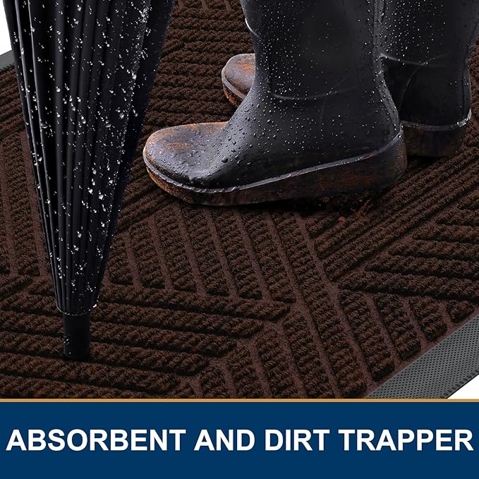 Smiry Front Door Mat Outside Entrance, Heavy Duty Sturdy Natural Rubber Doormat, Trap Dirt and Moisture, Easy Clean Low Profile Mats for Indoor Outdoor Entry, Irregular Triangle (29.5x17, Deep Brown)