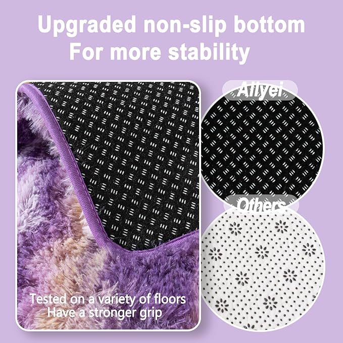 Soft Runner Rugs for Bedroom Hallways, 2x6 Abstract Purple Fluffy Shag Throw Area Rug Non Slip for Bedside Dorm, Long Shaggy Furry Carpet for Nursery Living Room