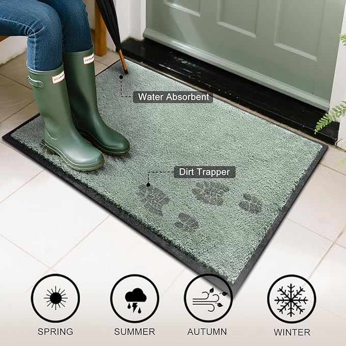 Mibao Dirt Trapper Door Mat for Indoor Outdoor, Waterproof All-Season, All-Weather Doormat, Heavy Duty Non-Slip Entrance Rug, Low Profile Absorbent Entrance Mat Carpet, 30" x 18", Green