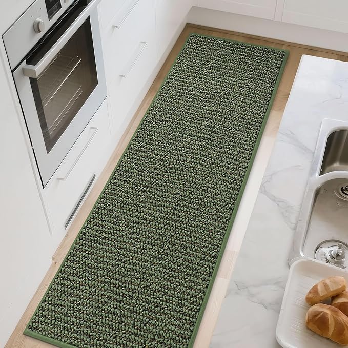 BEQHAUSE Kitchen Runner Rugs 24"x84", Non-Slip Kitchen Mats for Floor, Super Absorbent and Stain Resistant Kitchen Rug, Machine Washable Rugs for Kitchen, Hallway, Laundry & Sink, Green