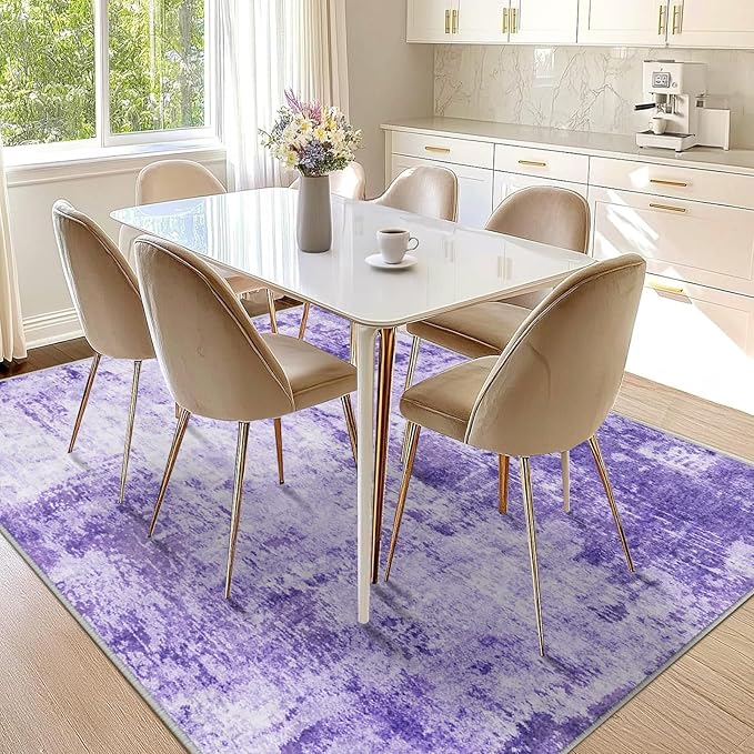 Washable Area Rugs 10'x14 Non-Slip Modern Abstract Soft for Living Room Entryway Bedroom Nursery, Print Pattern, Purple Gray Pink White