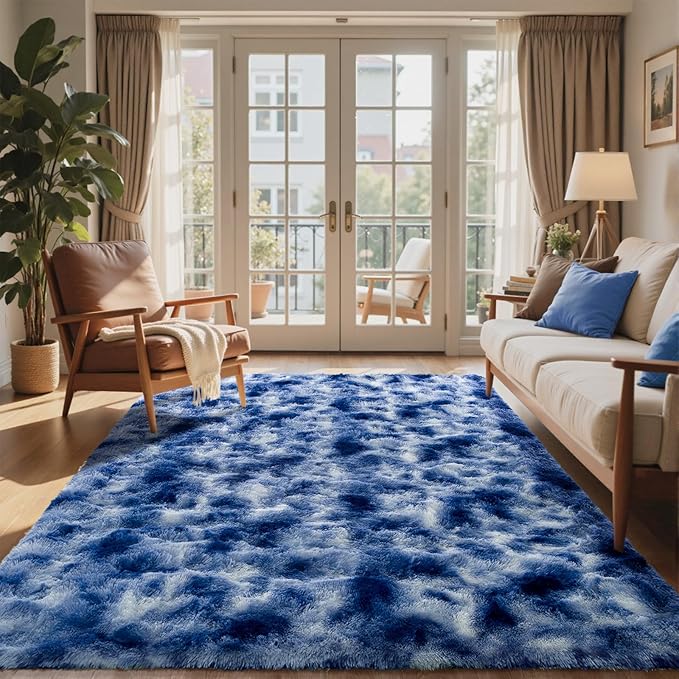 6x9 Ft Large Shag Rugs for Living Room Decor, Ultra Soft Fluffy Furry Area Rugs for Bedroom Indoor Floor, Aesthetic Carpet for Kids Home (Blue)