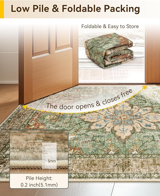 Area Rugs 2'x10' Runner Rug Non Slip Washable for Kitchen Hallway Bedroom Beside Laundry Room Bathroom Rug, Floor Carpet, Brick Red Rust Neutral Brown Burnt Orange Green