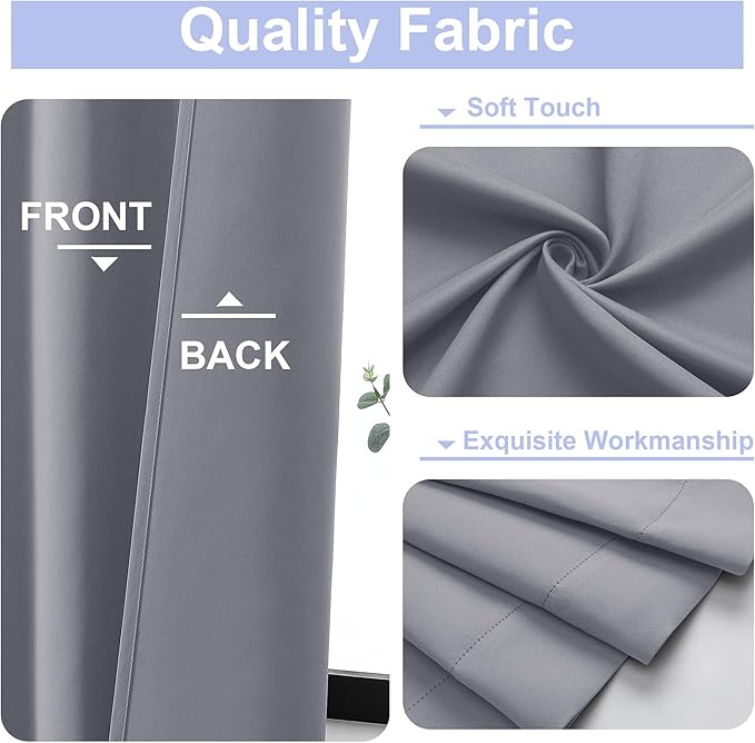 Simplebrand Ava Silver Grey Short Blackout Curtains for Bedroom 45 Inches Long 2 Panels, Solid Thermal Insulated, Energy Saving Window Treatment Curtains Blackout Drapes, W40 x L45 Inch, Silver Grey