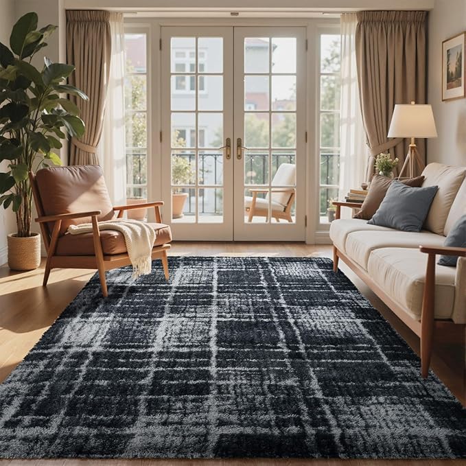 5x7 Ft Large Shag Rugs for Bedroom Living Room, Tie Dyed Ultra Soft Fluffy Furry Area Rug for Indoor Floor, Aesthetic Carpet for Home Decor (Grey)
