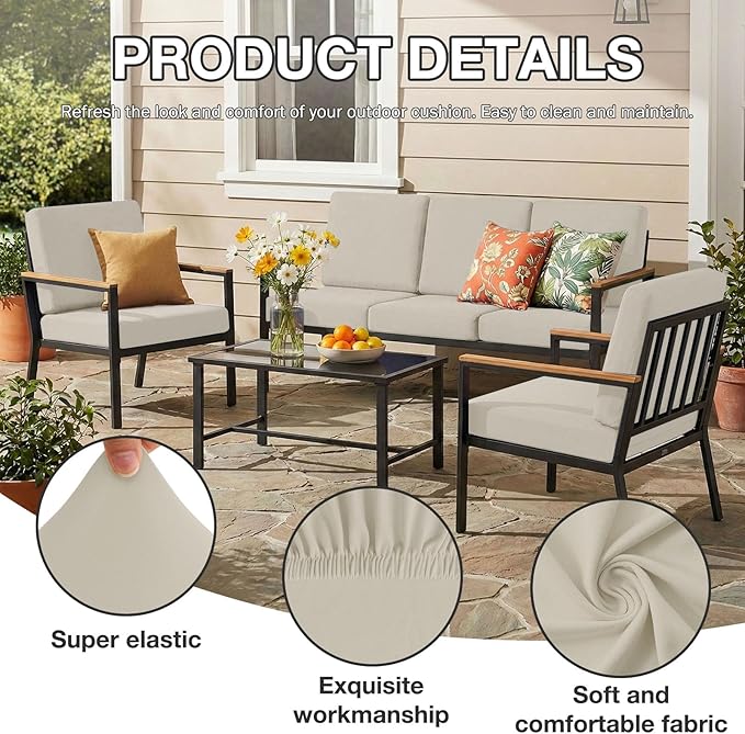 hyha 12Pcs Patio Cushion Covers, Stretch Outdoor Couch Cushion Covers Replacement, Washable Outdoor Chair/Sofa Slipcovers for Patio Furniture Cushions Protector with Elastic Bottom(Taupe,Cover Only)