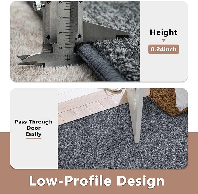 FinRèc 6x9 Washable Area Rugs for Bedroom Living Room, Low Pile Thin Rug Solid Color, Non-Slip Carpet Indoor for Home Decor (Grey)