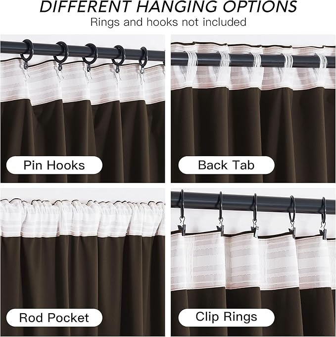 RYB HOME Brown Velvet Curtains 63 inches with Hook Belt, Soft Fabric Room Darkening Thermal Insulated Luxurious Home Decor Curtains for Living Room Bedroom, W 42" x L 63", 2 Panels Set