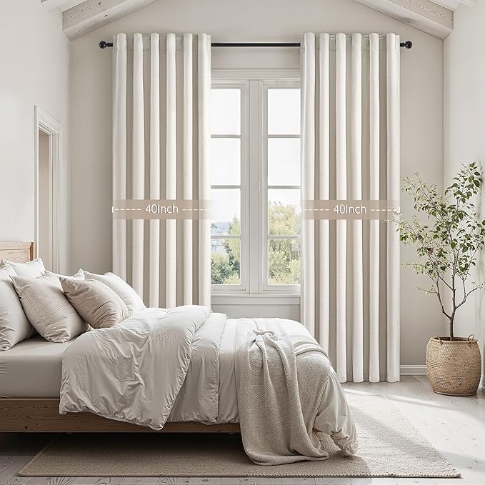 Topfinel Living Room Curtains 102 Inches Long for Large Window Cream Ivory Birch Linen Texture 100% Blackout Curtains for Bedroom Noise Reduction Curtains Farmhouse Style 2 Panels (W40 xL102)