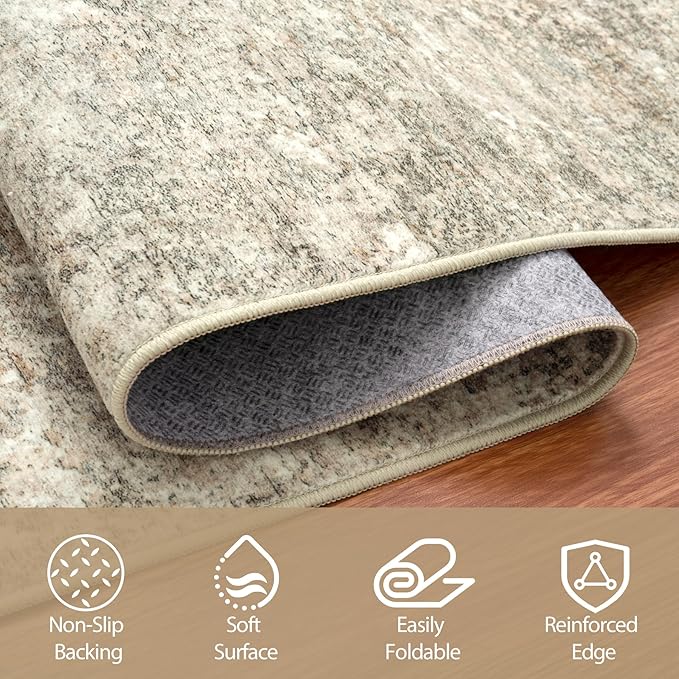 Runner Rug for Hallways Kitchen 2'6"x8' Washable Non Slip: Carpet Non Skid 8ft Entryway Rubber Backed 8 Feet Neutral Abstract Modern Rug Low Pile Pet Friendly Indoor Beige Brown