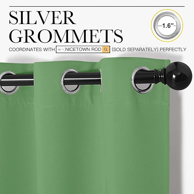 NICETOWN Blackout Window Curtains 80 inch Long, 2 Panels, 34 inch, Forest Green, Grommet Top Room Darkening Thermal Insulated Solid Vertical Drapes for Bedroom/Kid Room