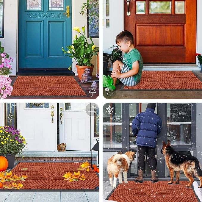 Smiry Front Door Mat Outside Entrance, Heavy Duty Sturdy Natural Rubber Doormat, Trap Dirt and Moisture, Easy Clean Low Profile Welcome Floor Mats for Indoor Outdoor Entry, 35X23 Inch, Burnt Orange