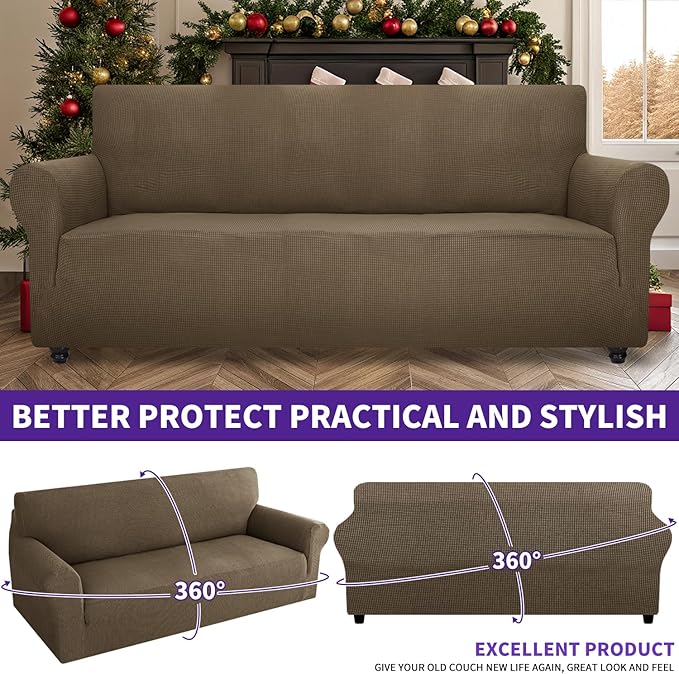 ZNSAYOTX Stretch Oversized Couch Cover Universal Sofa Covers for Living Room Dogs Pet Furniture Protector Spandex Extra Large Sofa Slipcovers with Anti Slip Foam Sticks (Brown, XL Sofa)