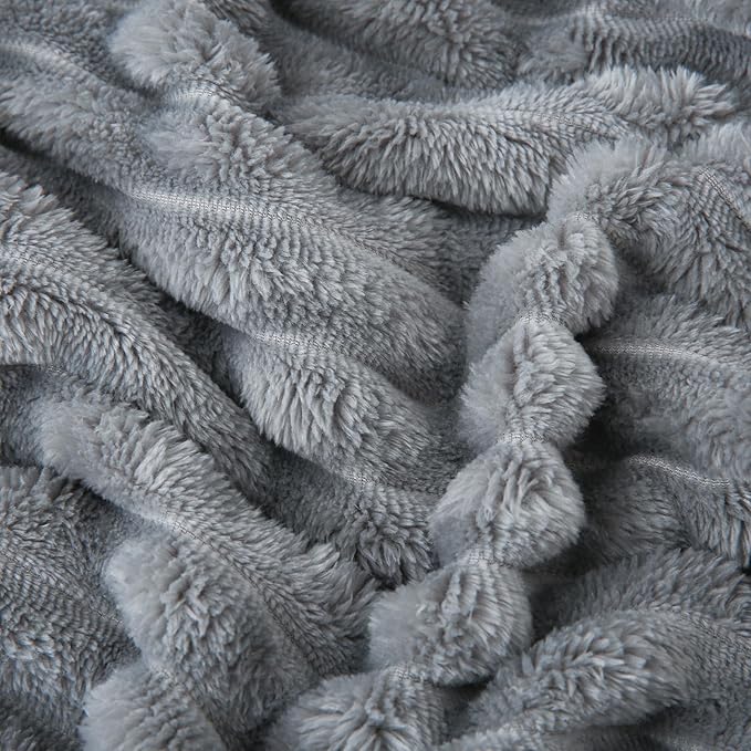 Grey Fleece Throw Blanket 50”×60” for Couch Sofa Bed,Super Soft Cozy Plush Microfiber Flannel Blanket with Stripes Design Lightweight for Adults,Woman,Girls