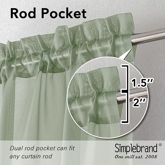 Simplebrand Sage Short Sheer Curtains 45 Inch Length for Small Windows, Rod Pocket 2 Panels Set Solid Voile Drapes Window Sheer Curtains for Bedroom Bathroom Kids Room Kitchen, 42x45 Inch, 2pcs, Sage
