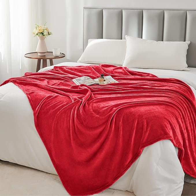 BEDELITE Fleece Blanket Red Full Blankets for Couch & Bed, Luxury Plush Cozy Fuzzy Blanket 84" x 90", Super Soft Warm Lightweight Throw Blanket for Travel Camping