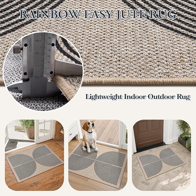 Lahome Enfys Rainbow Easy Jute Rug, 20"x32" Front Door Welcome Mat Non Slip Entry Way Rugs Indoor, Farmhouse Nature Washable Non Shedding Low Pile Floor Carpet for Porch