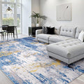 Washable Area Rugs 10'x14' Non-Slip Modern Abstract Soft for Living Room Entryway Bedroom Nursery, Print Pattern, Grey Blue Gold/Golden