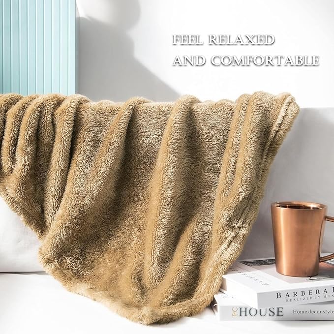 Exclusivo Mezcla Plush Fuzzy Fleece Throw Blanket Extra Large, Super Soft, Fluffy and Warm Blankets for Couch, Bed, All Season (Brown, 50x70 inches)