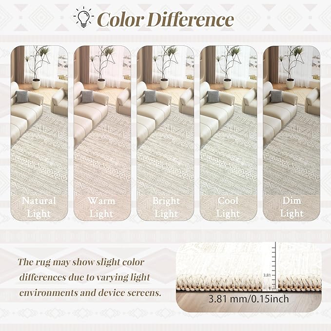 Washable Area Rug 5x7: Moroccan Rug for Living Room Geometric Boho Rug Farmhouse Non Slip Stain Resistant Rugs Low Pile Soft Carpet for Bedroom Dining Room Home Office Kids Room (Ivory Beige,5'x7')