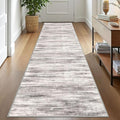 KOZYFLY Modern Abstract Washable Rug Runner 2.6x10 Hallway Rug Runner Non-Slip Soft Kitchen Runner Rugs, Grey/Light Beige/Brown Striped Carpet for Entryway Bathroom