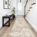 2'6"x14' Washable Hallway Runner Rug - Non Slip Kitchen Runner Rugs with Rubber Backing Vintage Low-Pile Carpet Runners for Entryway Dining Room Laundry Room Home Decor (Beige)