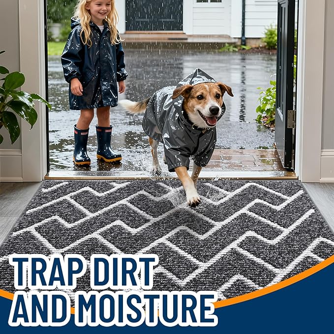OLANLY Front Door Mat, Non-Slip Rubber Backing, Dirt Resistant and Absorbent, Washable, Easy to Clean Low-Profile Indoor Doormat for Back Door, Entryway, Inside Entrance, 59x35, Black