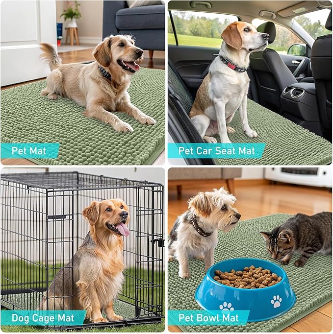 OLANLY Dog Door Mat for Muddy Paws 59x35, Absorbs Moisture and Dirt, Absorbent Non-Slip Washable Doormat, Quick Dry Chenille Mud Mat for Dogs, Entry Indoor Entryway Carpet for Inside Floor, Sage Green