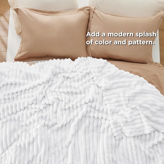 Bedsure GentleSoft White California King Size Blanket for Couch - Cozy Soft Blankets for Women, Cute Small Fleece Throws for Girls, Birthday Gifts for Women, Bright White, 102x96 Inches