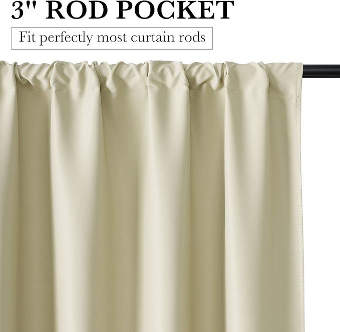 RYB HOME 100% Blackout Short Curtains for Small Window, Thermal Insulated Total Room Darkening Noise Reducing Curtains for Kitchen Bathroom Basement, 34 inches Wide by 45 inches Long, Beige