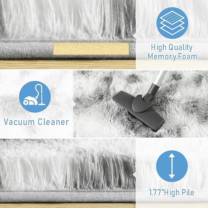 LOCHAS Ultra Soft Indoor Modern Area Rugs 8 x10, Fluffy Living Room Carpets for Children Bedroom Home Decor Nursery Rug, Tie-Dyed Grey & White