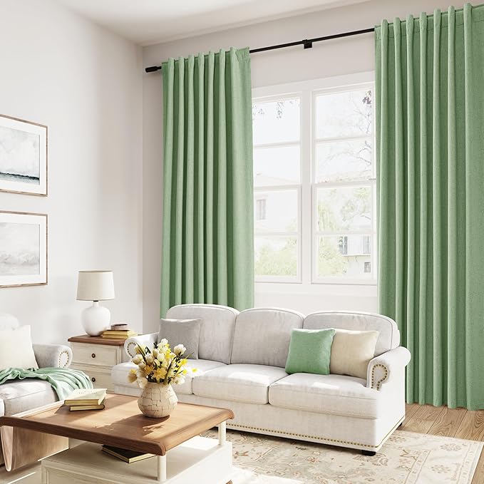 Guken Blackout Curtains 80 Inch Length 2 Panels Set for Living Room Bedroom Back Tab Thermal Insulated 100% Black Out Linen Drapes Room Darkening Window Curtains 80 Inches Long,Light Sage