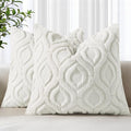 decorUhome Throw Pillow Covers 20x20 Inch Set of 2, Soft Plush Faux Wool Cream White Solid Couch Pillow Covers, Accent Farmhouse Neutral Square Pillow Cases for Sofa Bed Living Room