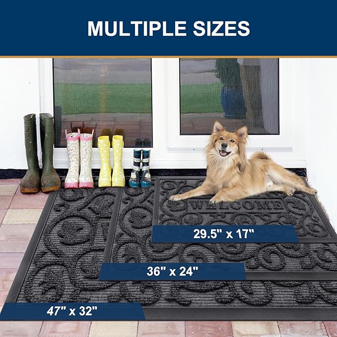 Smiry Welcome Door Mat Outside Entrance, Heavy Duty Trap Dirt and Moisture Easy Clean Low Profile Patio Porch Indoor Outdoor Front Doormat for Entry, 35x23 Inch, Grey