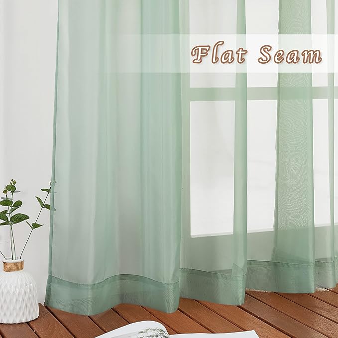 NICETOWN Sheer Curtains for Bedroom Windows, Grommet Top Voile Sheer Country Style Curtain Drapes Light and Airy Drapes for Children Room/Nursery, Sage Green, W54 x L63, 1 Pair