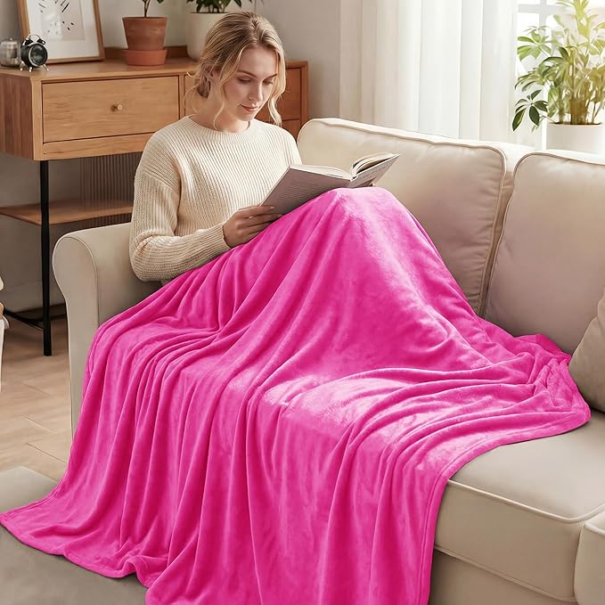 Exclusivo Mezcla Fleece Hot Pink Throw Blanket for Couch, Sofa, Super Soft and Warm Blankets, All Season, Cozy, Plush, Lightweight, 50x60 Inches