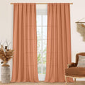 LAMIT Terracotta Linen Boho Curtains 84 inch Length 2 Panels, Light Filtering Burnt Orange Drapes Rod Pocket Western Rustic Panels for Bedroom/Living Room, 52 x 84 Inch