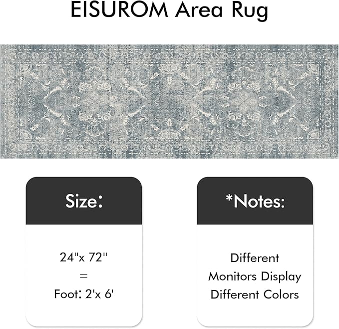 Hallway 2x6 Runner Rug - Vintage Non-Slip Long Rug for Entryway Low-Pile Washable Medallion Runner for Hallway Waterproof Traditional Indoor Thin Rugs for Kitchen (Blue)