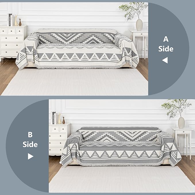 MYSKY HOME Couch Cover for Sectional Sofa Set for Dog Cat Pets Couch Cover 3 Cushion Couch Sofa Chenille Boho Geometric Furniture Sofa Cover Washable Couch Protector Multi-Use Throw Blanket, 71" X134"