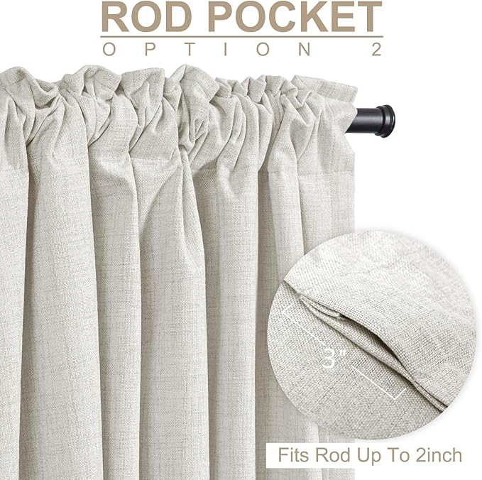 100% Blackout Shield Linen Blackout Curtains for Bedroom 102 Inches Long, Back Tab/Rod Pocket Living Room Drapes, Thermal Insulated Blackout Curtains 2 Panels Set, 50" W x 102" L, Beige