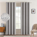 MIULEE Linen Texture Curtains for Bedroom Solid 100% Blackout Thermal Insulated Light Gray Curtains Grommet Room Darkening Drapes for Living Room Nursery 52x96 Inch (2 Panels)