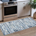Lansny Modern Abstract Runner Rug 2x5, Grey Blue White Washable Entryway Kitchen Runner Non-Slip Soft Hallway Rug Runner Thin Print Faux Wool Carpet for Bedroom Laundry Room Indoor