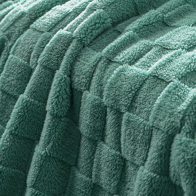 Exclusivo Mezcla Twin Size Flannel Fleece Blanket, Super Soft and Warm Lightweight Checkered Pattern Blankets for All Seasons, 60x80 Inches, Celadon