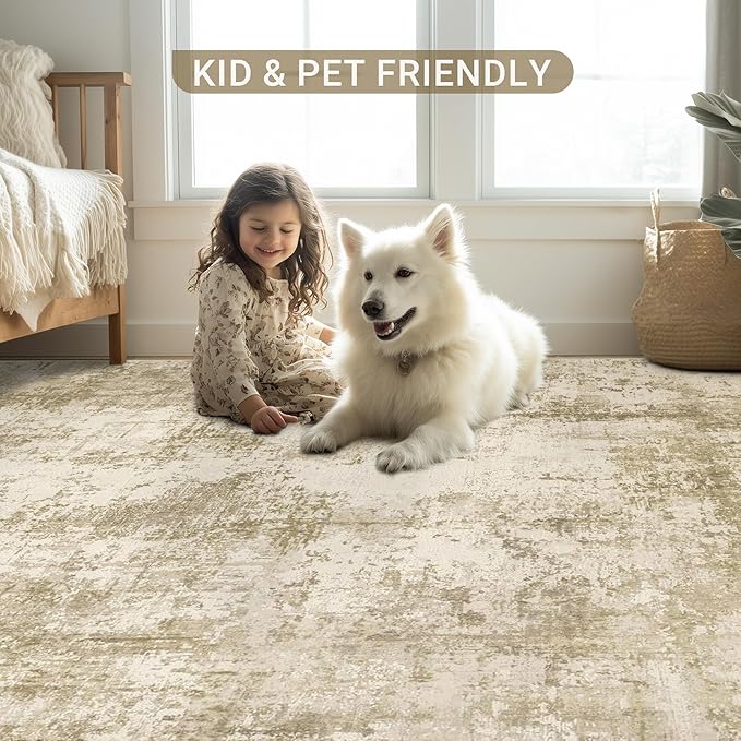LEPEII 8x10 Area Rugs, Machine Washable Low Pile Rugs for Living Room, Modern Abstract Area Rugs for Bedroom, Large Area Rug with Non-Slip Backing for Dining Room-Beige