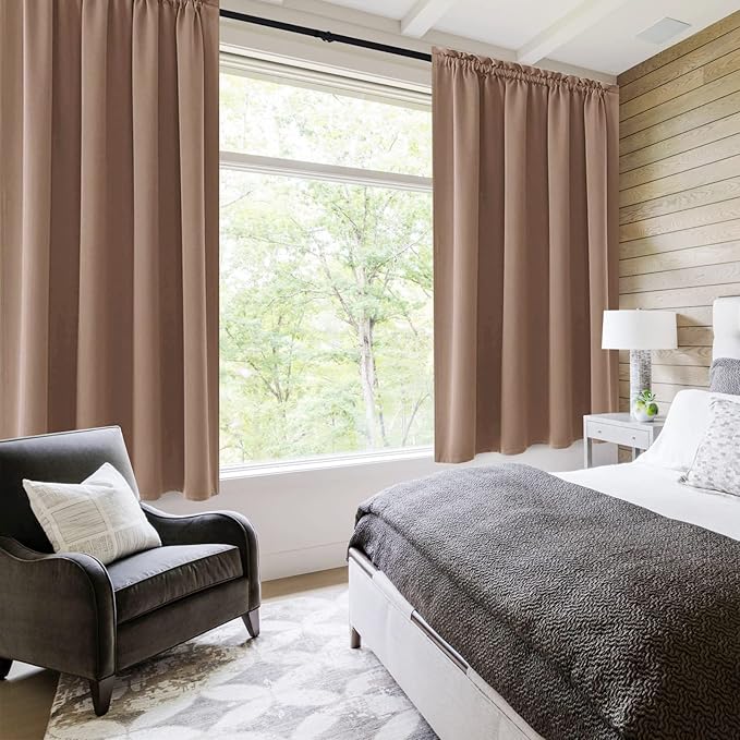 DWCN Blackout Curtains Room Darkening Thermal Insulated Bedroom Curtains Window Curtain Panels, 52 x 54 inches Long, Set of 2 Khaki Rod Pocket Drapes