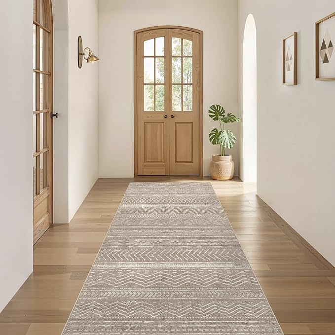 Nakagishi Area Rug Living Room Rugs: 2X6 Machine Washable Boho Large Neutral Farmhouse Stain Resistant Moroccan Indoor Floor Carpet for Bedroom Nursery Dorm Dining Room Home-Dark Brown