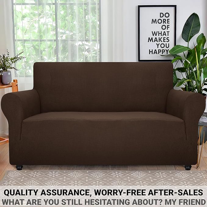 ZNSAYOTX Super Stretch Couch Cover Love Seat Sofa Covers for Living Room Dogs Pet Friendly Furniture Protector Spandex Loveseat Slipcovers with Anti Slip Foam Sticks (Coffee, Loveseat)