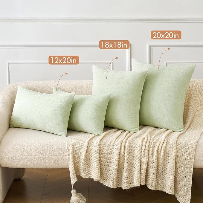 MIULEE Pack of 2 Spring Light Green Couch Throw Pillow Covers 20x20 Inch Soft Chenille Pillow Covers for Sofa Living Room Solid Dyed Pillow Cases