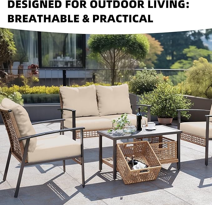 14Pcs Outdoor Cushion Covers, Patio Cushion Covers,Stretch Elastic Slipcovers, Replacement Washable & Reusable Furniture Protector for Patio Couch (Beige,Cover Only)