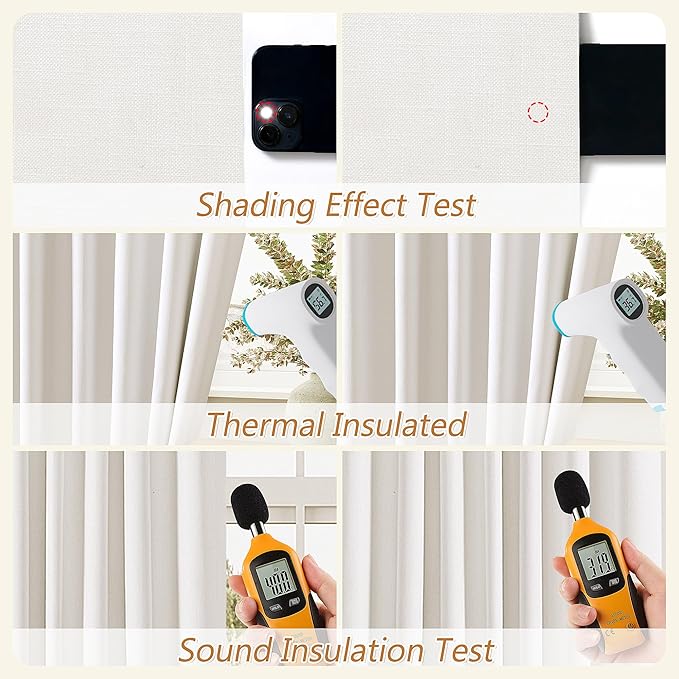 Guken Ivory 100% Blackout Curtains 84 Inch Length 2 Panels Set for Living Room Bedroom Back Tab Thermal Insulated Black Out Linen Drapes Room Darkening Window Curtains 84 Inches Long